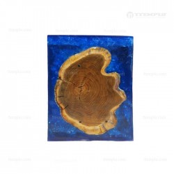 Taburete madera y resina azul