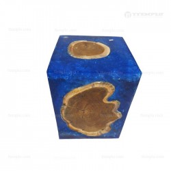 Taburete madera y resina azul