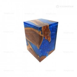 Taburete madera y resina azul